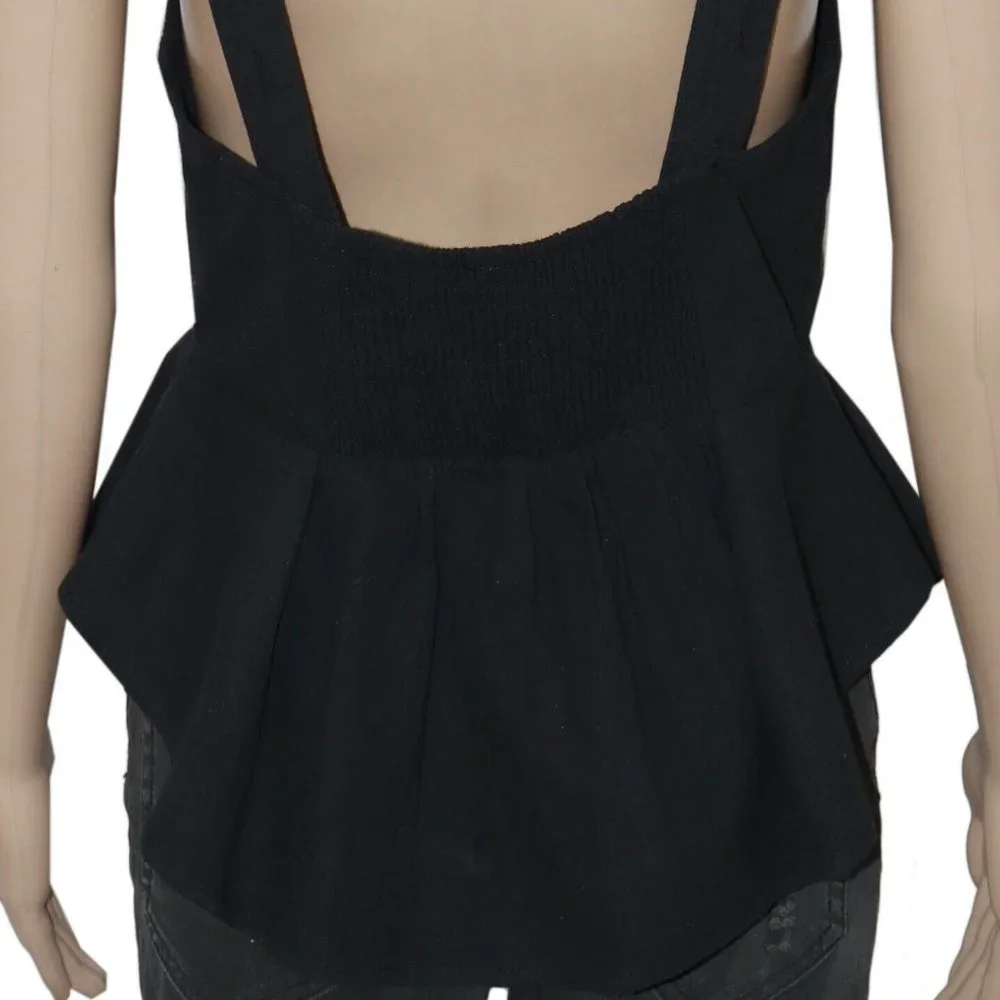 Free People Mika Solid Tank Ruffle Black Top New